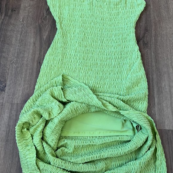NEW Free People Beach Eleni Bodycon Maxi Cotton Blend Smocked Green Dress Sz L - Picture 11 of 14
